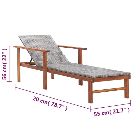 Ligbed poly rattan en massief acaciahout grijs MeubelReus
