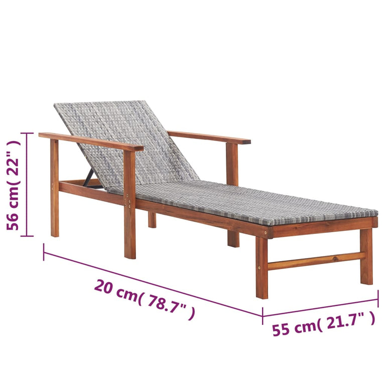 Ligbed poly rattan en massief acaciahout grijs MeubelReus