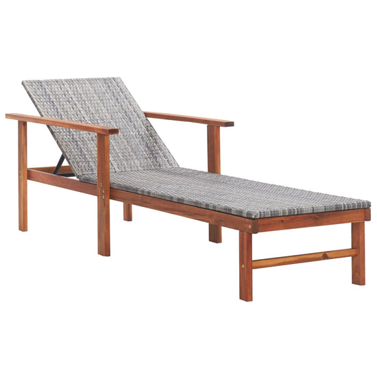 Ligbed met kussen poly rattan en massief acaciahout grijs MeubelReus