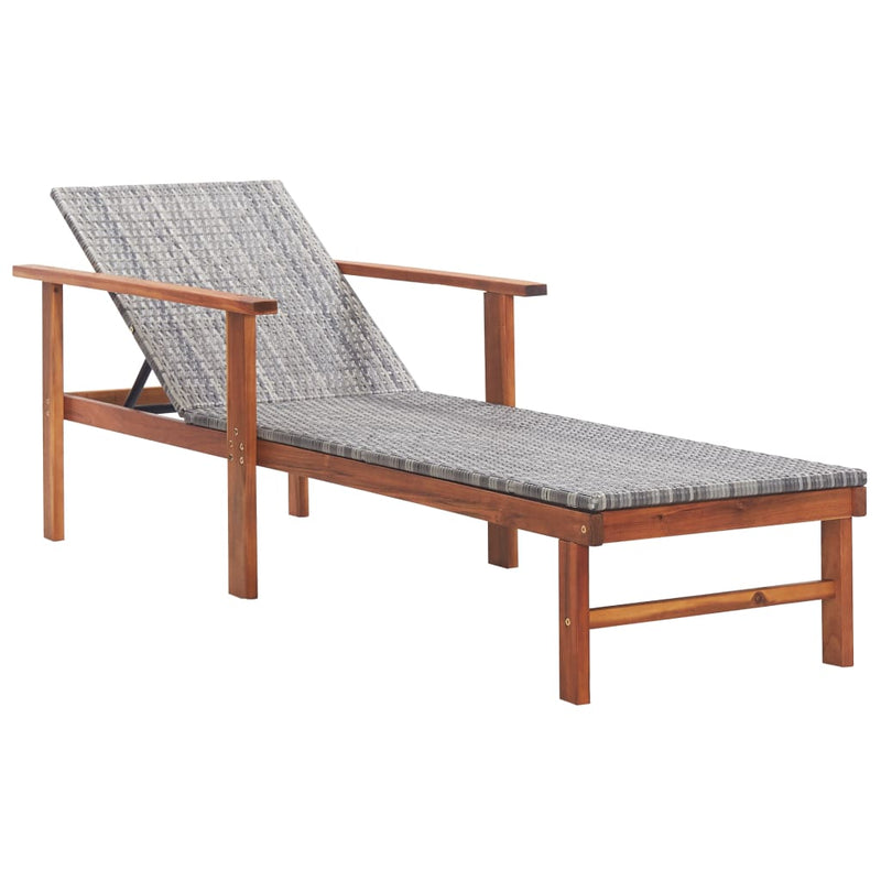 Ligbed met kussen poly rattan en massief acaciahout grijs MeubelReus