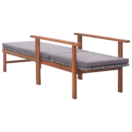 Ligbed met kussen poly rattan en massief acaciahout grijs MeubelReus