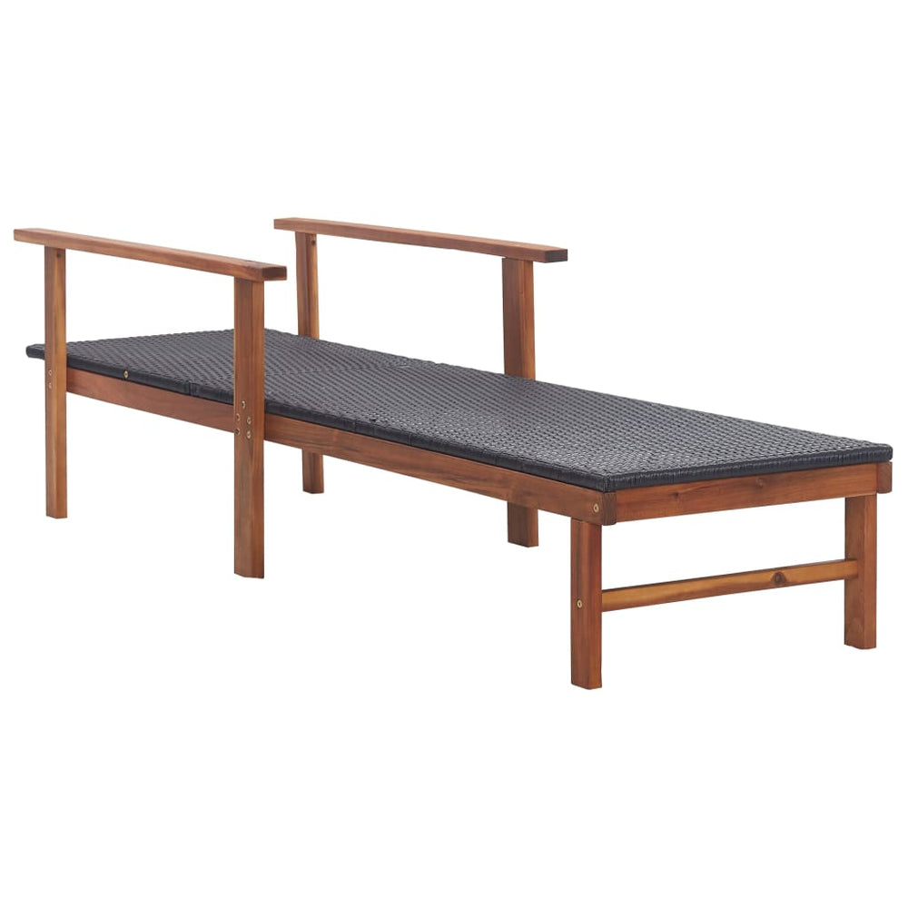 Ligbed poly rattan en massief acaciahout zwart MeubelReus