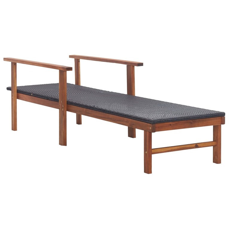 Ligbed poly rattan en massief acaciahout zwart MeubelReus