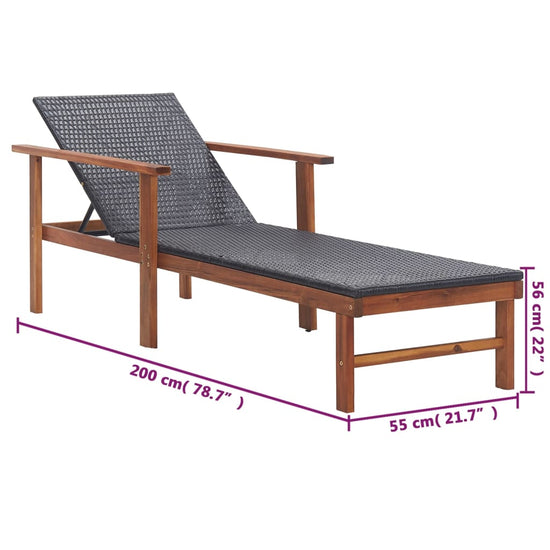 Ligbed poly rattan en massief acaciahout zwart MeubelReus