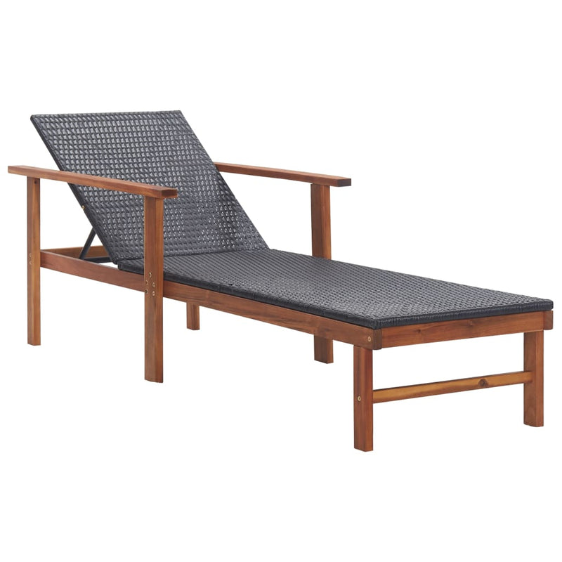 Ligbed met kussen poly rattan en massief acaciahout zwart MeubelReus