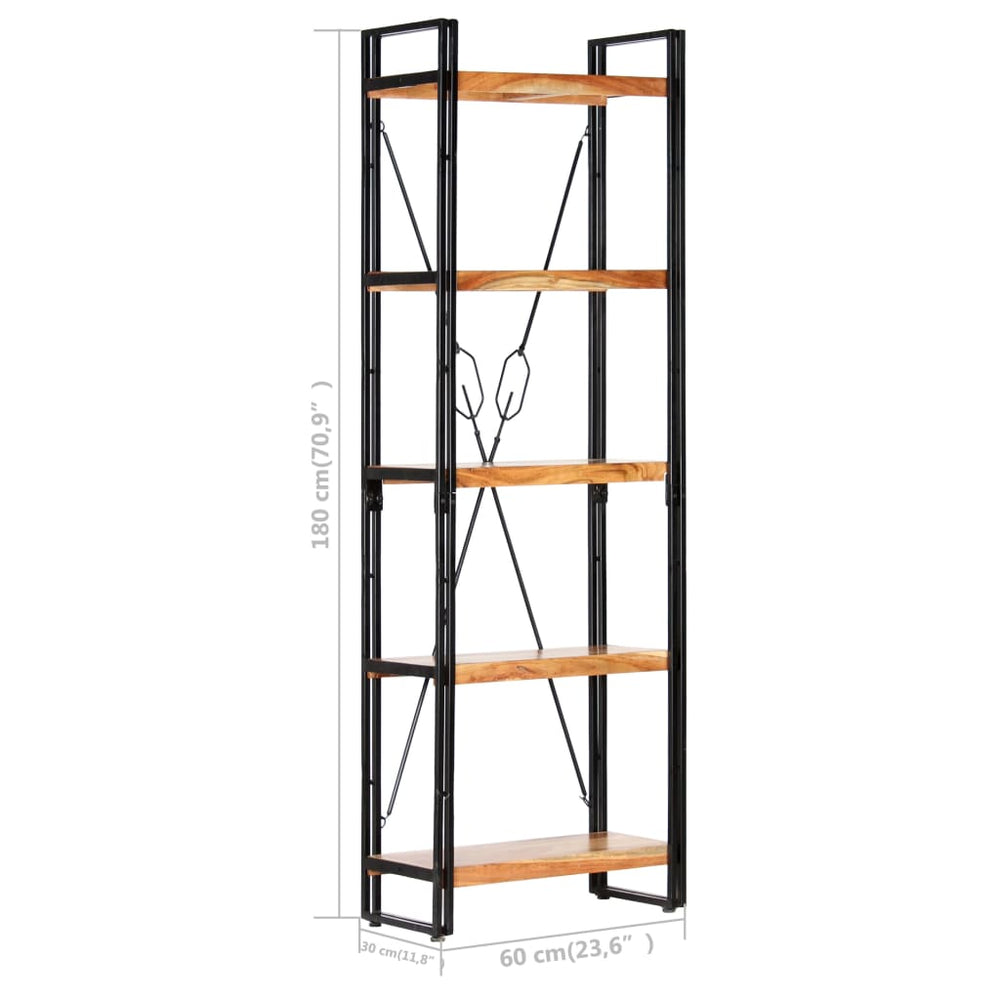 Boekenkast met 5 schappen 60x30x180 cm massief acaciahout MeubelReus