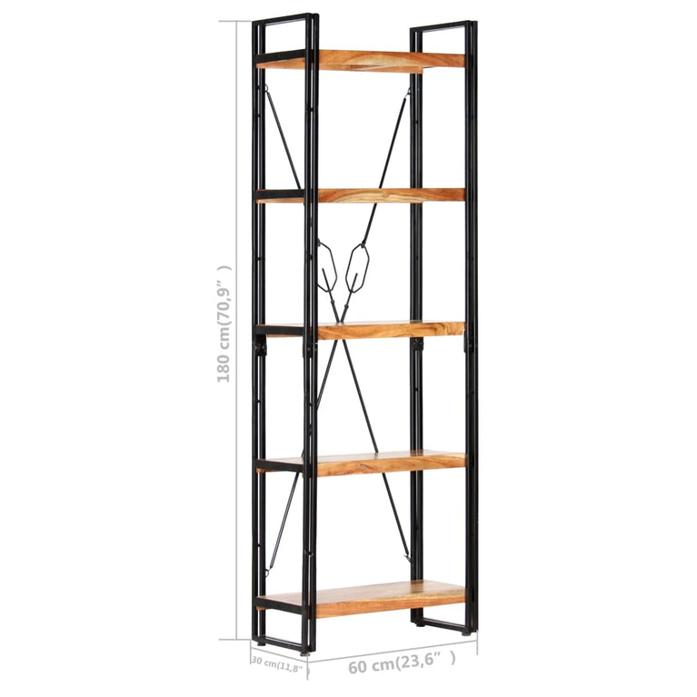 Boekenkast met 5 schappen 60x30x180 cm massief acaciahout MeubelReus