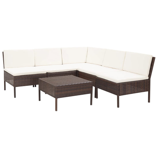 6-delige Loungeset met kussens poly rattan bruin MeubelReus