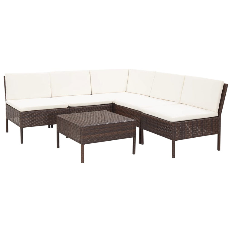 6-delige Loungeset met kussens poly rattan bruin MeubelReus