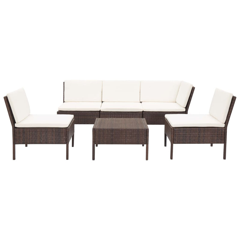 6-delige Loungeset met kussens poly rattan bruin MeubelReus