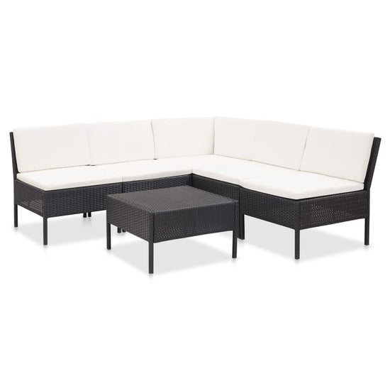 6-delige Loungeset met kussens poly rattan zwart MeubelReus