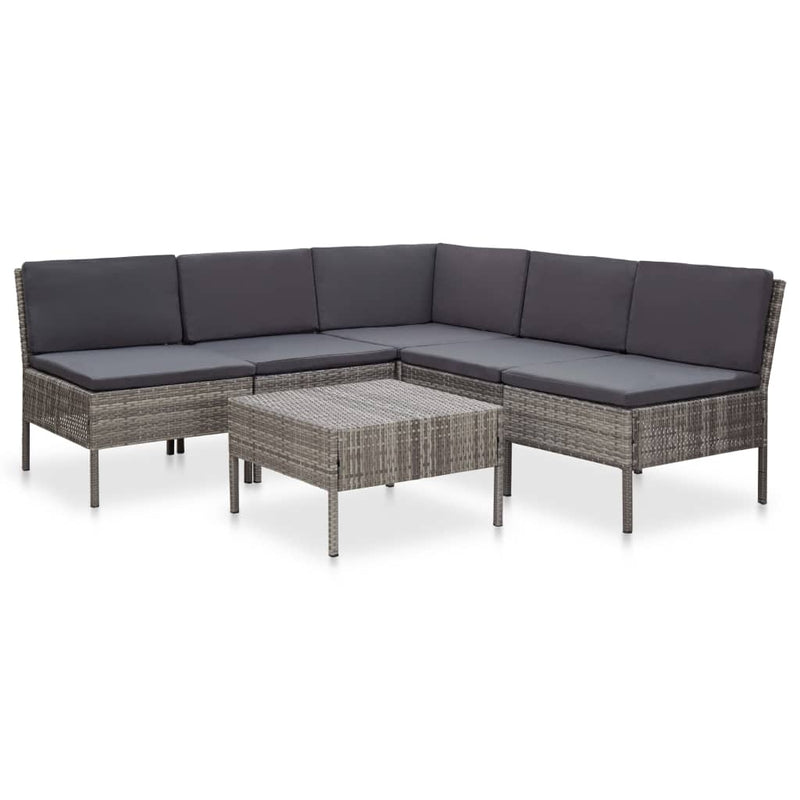 6-delige Loungeset met kussens poly rattan grijs MeubelReus
