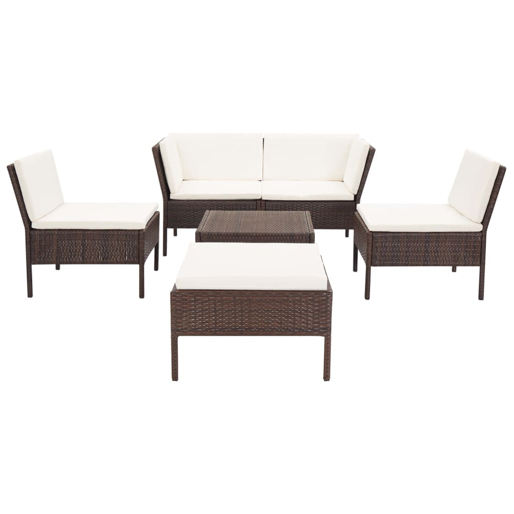 6-delige Loungeset met kussens poly rattan bruin MeubelReus