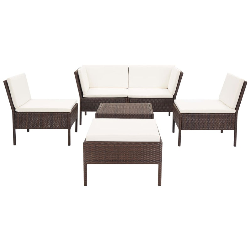 6-delige Loungeset met kussens poly rattan bruin MeubelReus