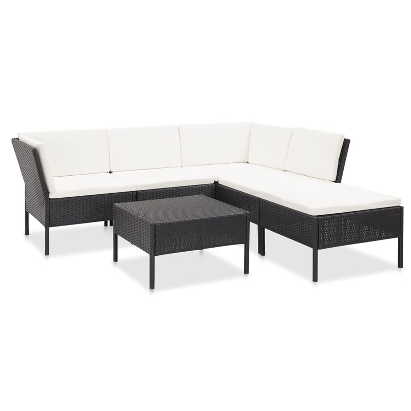 6-delige Loungeset met kussens poly rattan zwart MeubelReus
