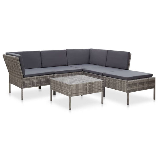 6-delige Loungeset met kussens poly rattan grijs MeubelReus
