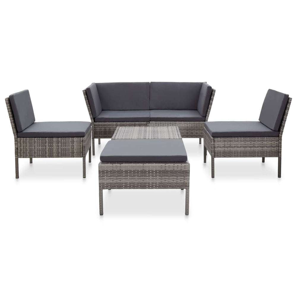 6-delige Loungeset met kussens poly rattan grijs MeubelReus