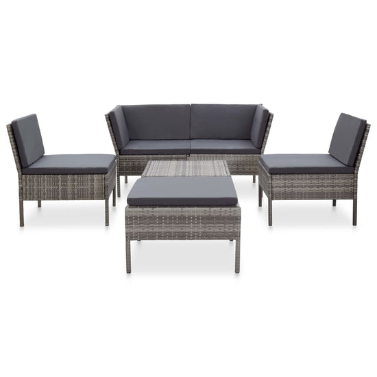 6-delige Loungeset met kussens poly rattan grijs MeubelReus