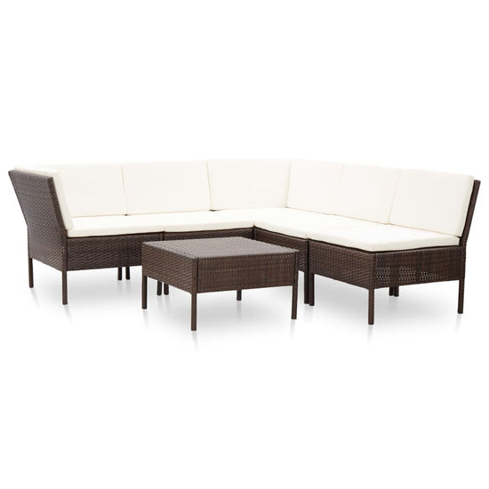 6-delige Loungeset met kussens poly rattan bruin MeubelReus
