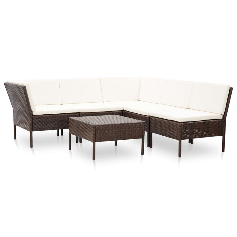 6-delige Loungeset met kussens poly rattan bruin MeubelReus