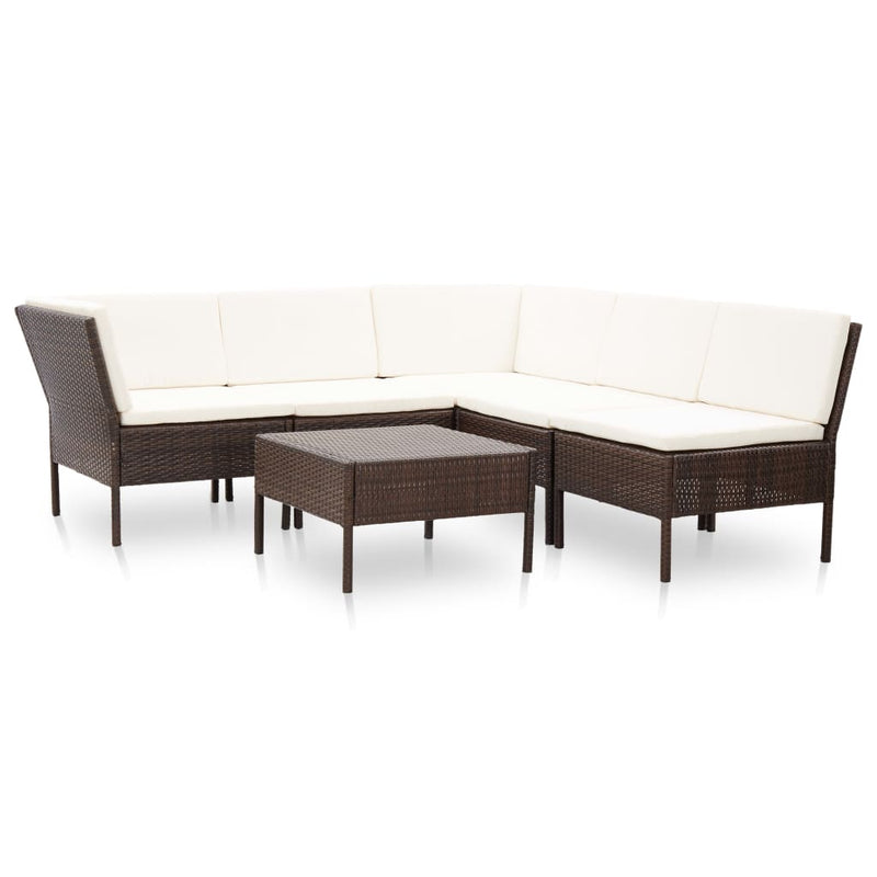 6-delige Loungeset met kussens poly rattan bruin MeubelReus