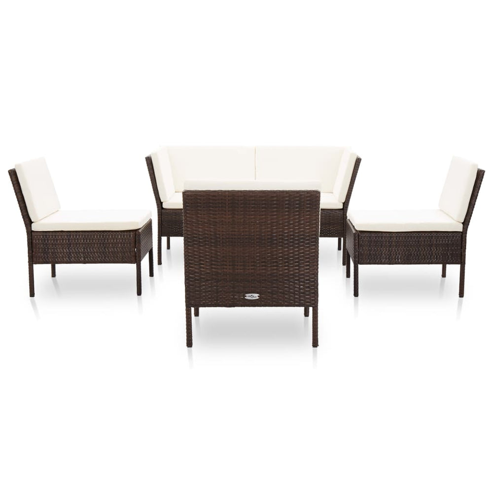 6-delige Loungeset met kussens poly rattan bruin MeubelReus