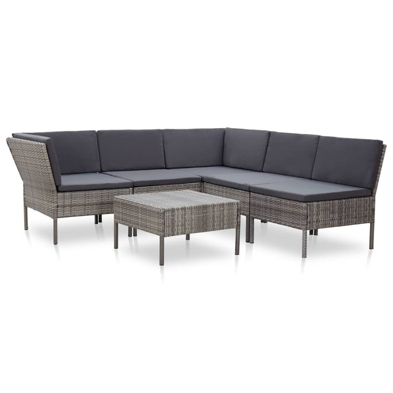 6-delige Loungeset met kussens poly rattan grijs MeubelReus