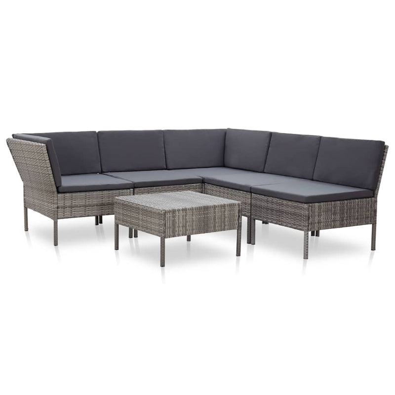 6-delige Loungeset met kussens poly rattan grijs MeubelReus