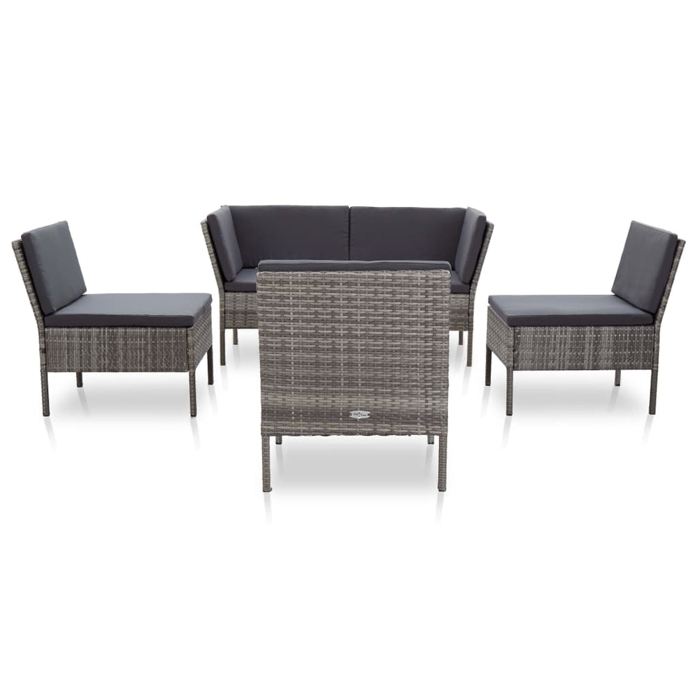 6-delige Loungeset met kussens poly rattan grijs MeubelReus