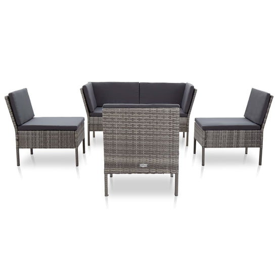 6-delige Loungeset met kussens poly rattan grijs MeubelReus