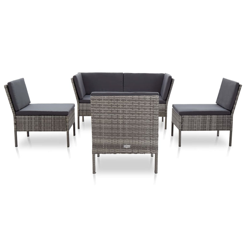 6-delige Loungeset met kussens poly rattan grijs MeubelReus