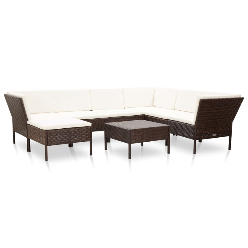 8-delige Loungeset met kussens poly rattan bruin 