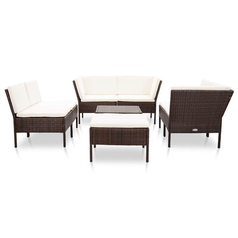 8-delige Loungeset met kussens poly rattan bruin 