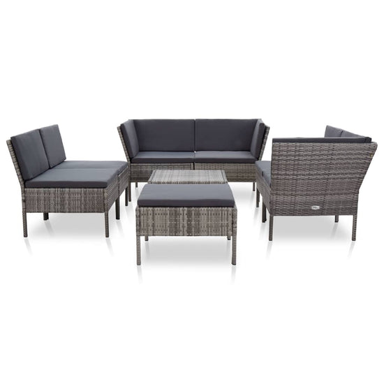 8-delige Loungeset met kussens poly rattan grijs 