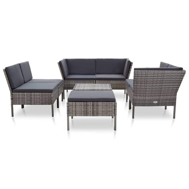 8-delige Loungeset met kussens poly rattan grijs 