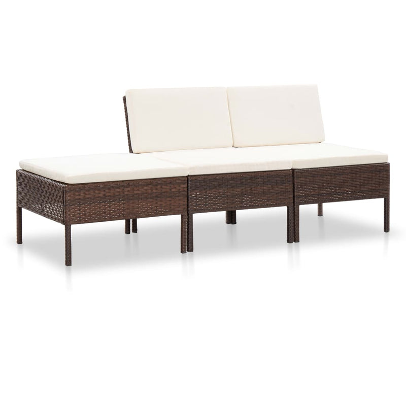 3-delige Loungeset met kussens poly rattan bruin MeubelReus