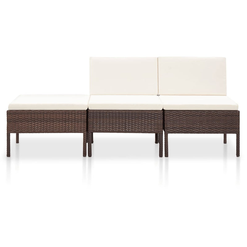 3-delige Loungeset met kussens poly rattan bruin MeubelReus