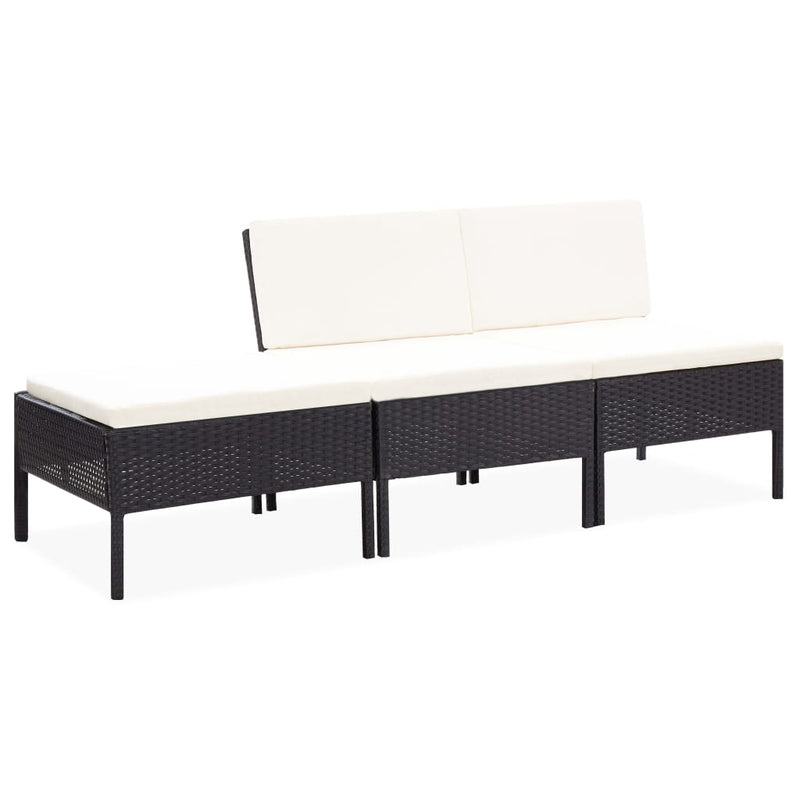 3-delige Loungeset met kussens poly rattan zwart MeubelReus