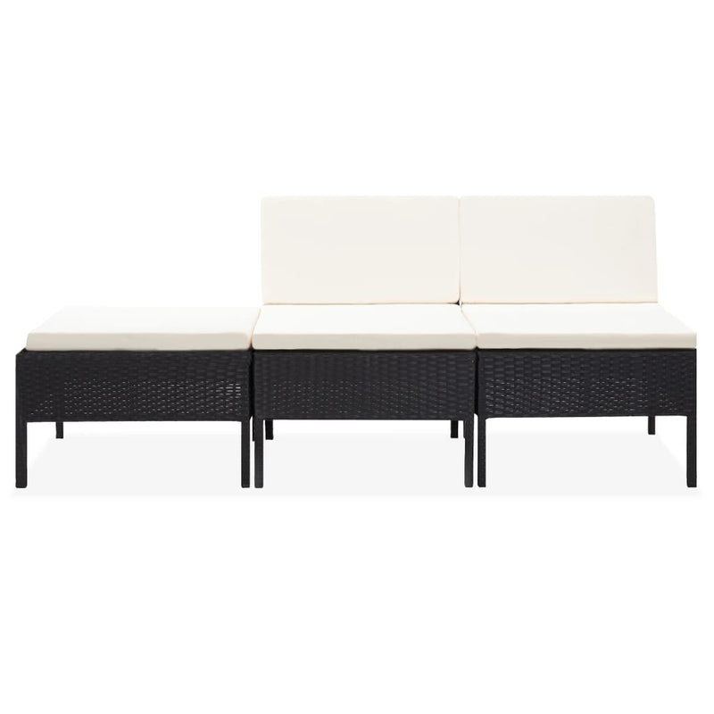 3-delige Loungeset met kussens poly rattan zwart MeubelReus