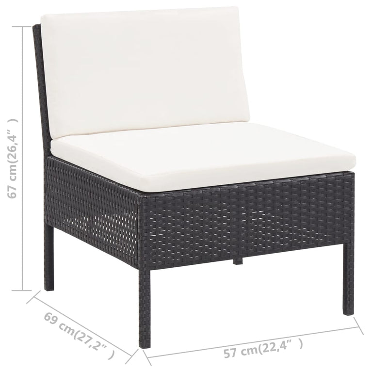 3-delige Loungeset met kussens poly rattan zwart MeubelReus