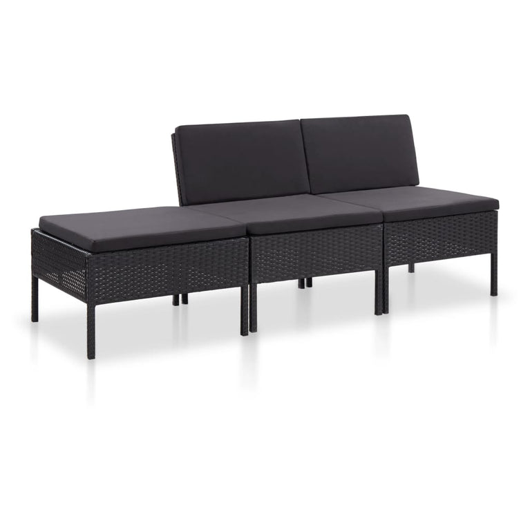 3-delige Loungeset met kussens poly rattan zwart MeubelReus