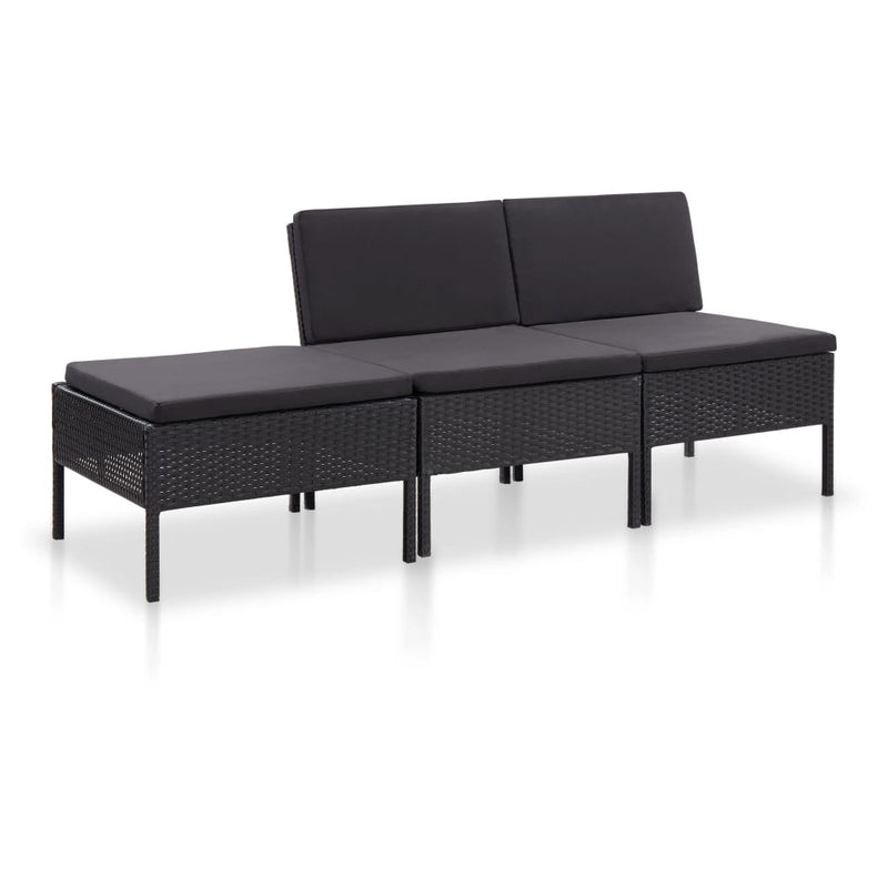 3-delige Loungeset met kussens poly rattan zwart MeubelReus