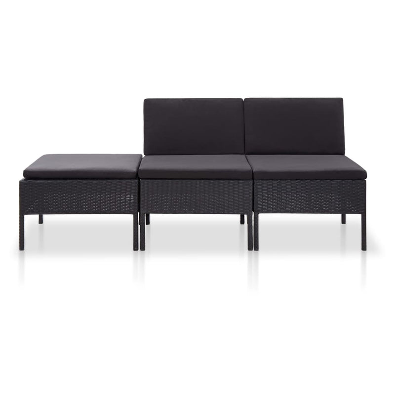 3-delige Loungeset met kussens poly rattan zwart MeubelReus
