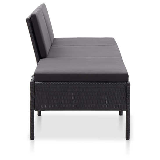 3-delige Loungeset met kussens poly rattan zwart MeubelReus