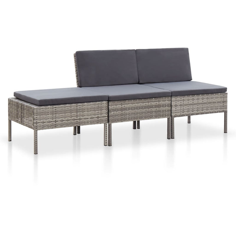 3-delige Loungeset met kussens poly rattan grijs MeubelReus