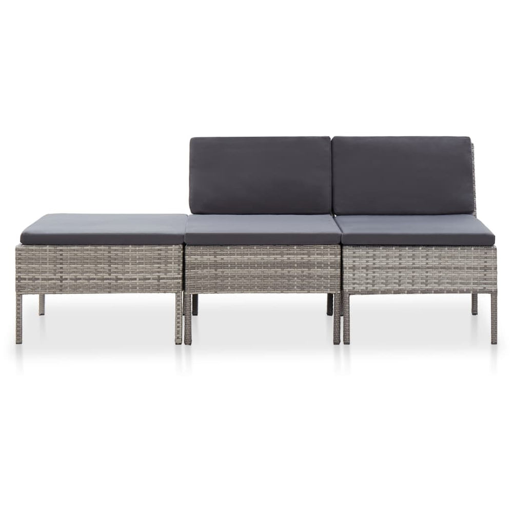 3-delige Loungeset met kussens poly rattan grijs MeubelReus
