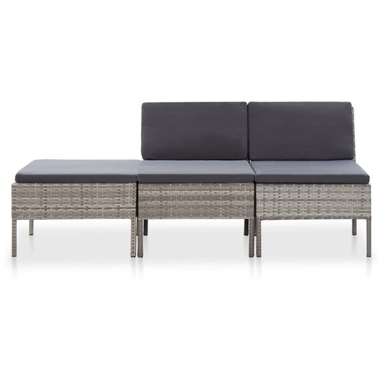 3-delige Loungeset met kussens poly rattan grijs MeubelReus
