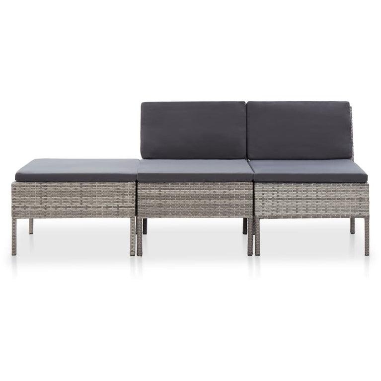 3-delige Loungeset met kussens poly rattan grijs MeubelReus