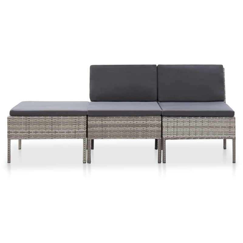 3-delige Loungeset met kussens poly rattan grijs MeubelReus