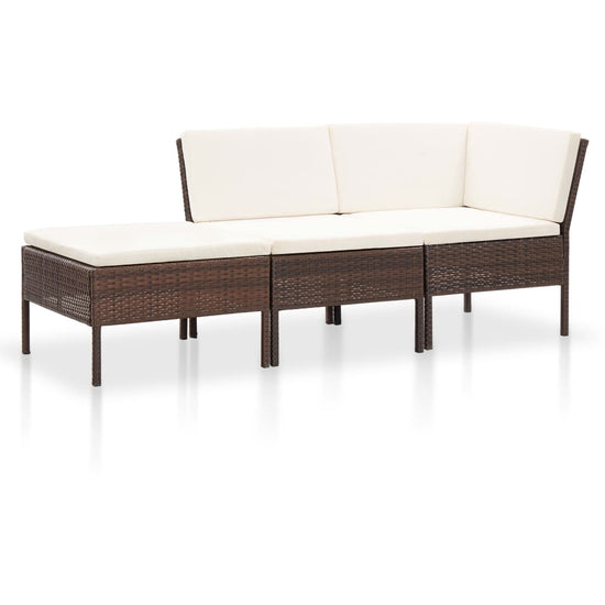 3-delige Loungeset met kussens poly rattan bruin MeubelReus